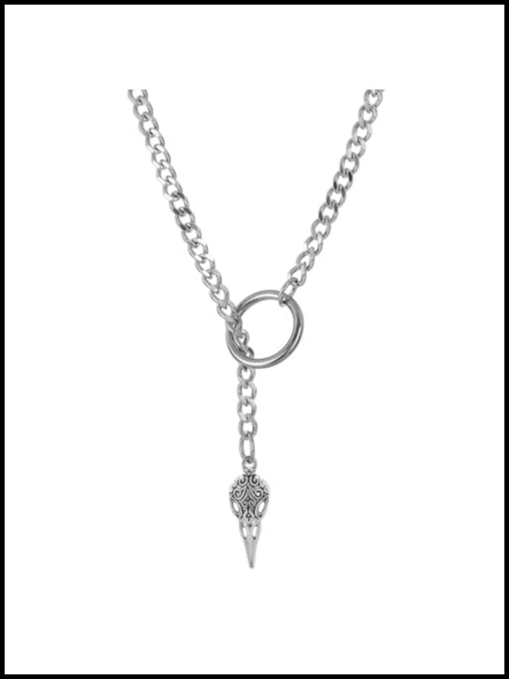 Stainless Steel Cuban Chain Choker with Raven Skull Pendant Gothic Punk Necklace